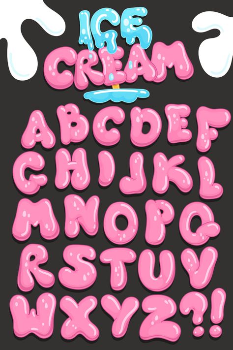 Bubble Typography, Ice Cream Font, Font Canva Lettering, Bubbly Font, Alfabet Font, Bubble Letter Fonts, Bubble Font, Cute Typography, Graphic Shapes Design