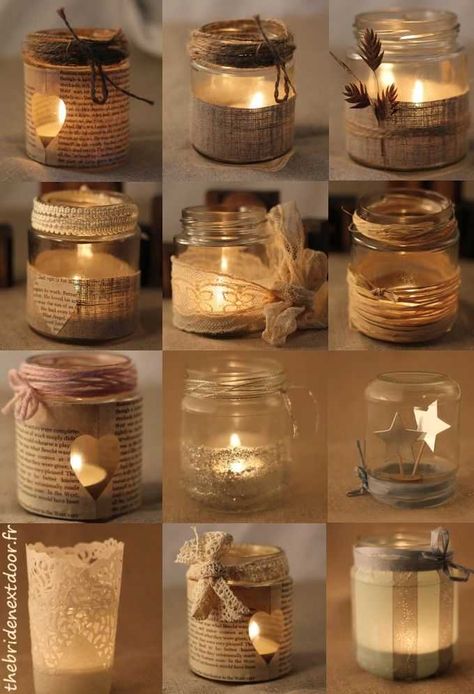 Diy Christmas Candles, Mason Jar Christmas Crafts, Wedding Centerpieces Mason Jars, Burlap Mason Jars, Christmas Candles Diy, Mason Jar Candle Holders, Soya Mumu, Jar Candle Holder, Mason Jar Crafts Diy