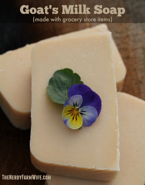 How to Make Your Own Goat’s Milk Soap using common oils and canned milk from the grocery store. Nerdy Farm Wife, Goat Milk Soap Recipe, Milk Soap Recipe, Homemade Goat Milk Soap, Goat Soap, Grocery Store Items, Diy Soap Bars, Savon Diy, Cold Process Soap Recipes