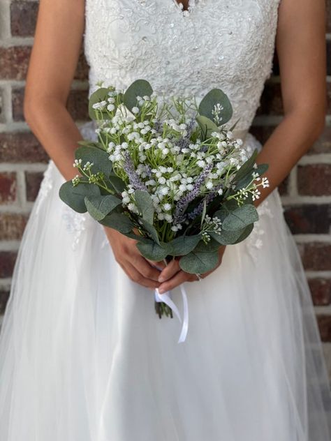 Eucalyptus And Babysbreath Bouquet, Small Eucalyptus Bouquet, Eucalyptus And Baby Breath Bouquet, Lavender And Eucalyptus Wedding, Purple Bride Bouquet, Lace Bouquet, Small Wedding Bouquets, Prom Bouquet, Jr Bridesmaid