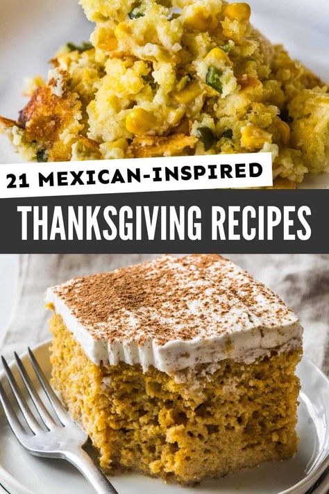 Celebrate the holiday season with these 21 Mexican-inspired Thanksgiving recipes that are sure to make your holiday feast uniquely memorable! Mexican Theme Thanksgiving, Mexican Style Thanksgiving, Spicy Thanksgiving Recipes, Mexican Themed Thanksgiving, Best Thanksgiving Menu Ideas, Mexican Food Thanksgiving, Fall Mexican Food, Alternative Thanksgiving Meals, Thanksgiving Inspired Recipes