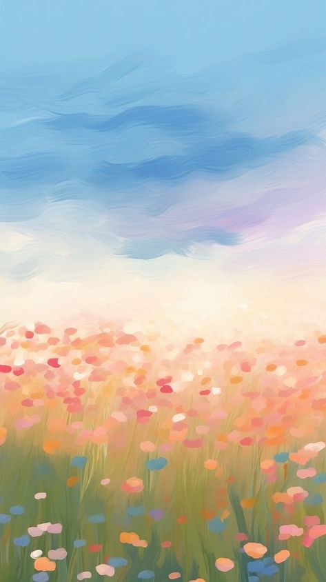 Flower field backgrounds painting outdoors. AI generated Image by rawpixel. | free image by rawpixel.com / Tang Flower Landscape Illustration, Colour Field Painting, Field Background Drawing, Field Of Flowers Drawing, Flower Field Watercolor, Backgrounds Painting, Oil Painting Wallpaper, Flower Garden Drawing, Flower Field Painting