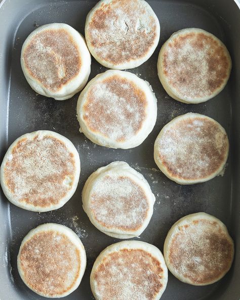 These No-Knead Sourdough Discard English Muffins are soft and fluffy and so easy to make with either an overnight option (my favorite!) or same day. The easy dough comes together quickly with no mixer and no kneading. Serve these muffins toasted with butter and honey or make a savory breakfast sandwich to rival all others. Once you've tried homemade English muffins there is no going back to store bought! #sourdoughdiscardenglishmuffins #sourdoughdiscardrecipes English Muffin Sourdough Discard, Sour Dough Discard English Muffins, Sourdough Discard Breakfast Muffins, Sourdough Discard English Muffin Recipe, Discard English Muffins, Sourdough Discard English Muffins, Sourdough English Muffin Recipe, Easy Dough, Sourdough English Muffins