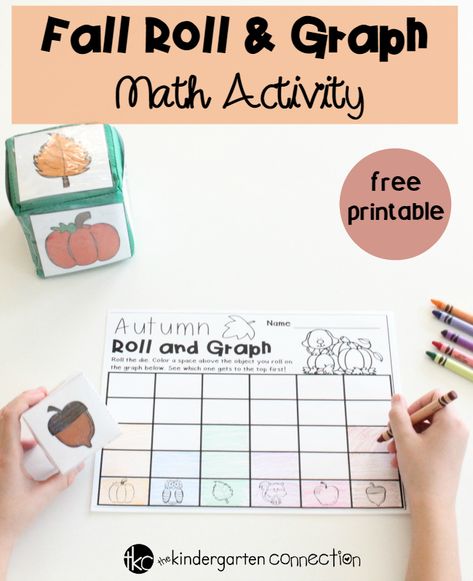 Fall Roll & Graph Math Activity. This FREE Printable for Pre-K and Kindergarten is perfect for fall math centers. #fallmathcenters #prek #kindergarten Graph Math, Color Math, Fall Math Centers, Fall Math Activities, Thanksgiving Activities Preschool, Fall Preschool Activities, Fall Lessons, Fall Math, Graphing Activities