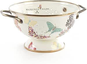 MacKenzie-Childs Butterfly Garden Enamel Colander, Kitchen Sink Strainer, Small Small Butterfly Garden, Enamel Colander, Enamel Cookware, Kitchen Strainer, Kitchen Sink Strainer, Food Strainer, Courtly Check, Small Butterfly, Sink Strainer