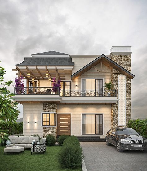 ELEVATION HUT STYLE sur Behance Bunglow Elevation Modern G+1, Bunglow Elevation Modern, Exterior Elevation, Modern Bungalow House Design, Hut House, Home Styles Exterior, Bungalow Style House Plans, House Outer Design, Outer Design