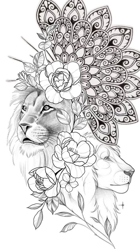 Lion tattoo design Mandala Lion Tattoo, Mandala Arm Tattoos, Paisley Tattoo, Lion Mandala, Lion Tattoo Sleeves, Lion Tattoo Design, Leo Tattoos, Rose Tattoo Design, Girly Tattoos