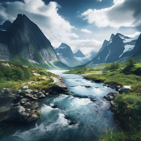 Scandinavian Landscape Art, Norway Landscape Painting, Scandinavian Mountains, Norway Mountains, Scandinavian Landscape, Lofoten Islands Norway, Norway Landscape, Norway Nature, Norway Fjords