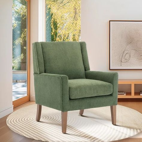 Inbox Zero Leston Wide Upholstered Fabric Accent Armchair with Solid Wood Leg & Reviews | Wayfair Bedroom Chair Ideas Small Spaces, Bedroom Chair Ideas, Sage Bedroom, Chair Ideas, Outdoor Kitchen Grill, Inbox Zero, Accent Arm Chairs, Upholstered Fabric, Outdoor Pergola