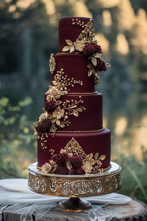 A Slice Of The Past: 17 Vintage Wedding Cakes For Modern Love Stories • Red Wedding Cake, Couture Cakes, Dream Wedding Cake, Vintage Wedding Theme, Rose Wedding Bouquet, Dark Wedding, Fall Wedding Cakes, Wedding Cakes Vintage, Future Wedding Plans