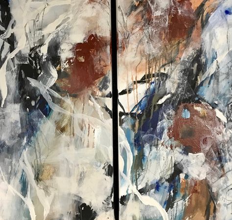 Stephanie Garber Evolution-Diptych-Acrylic and Pencil on Paper Stretched Canvas 2-24 x 18 inches Diptych Painting, Stephanie Garber, Artwork Abstract, Abstract Art On Canvas, Canvas Acrylic, Mark Making, Art Acrylic, Original Abstract Painting, Emerging Artists