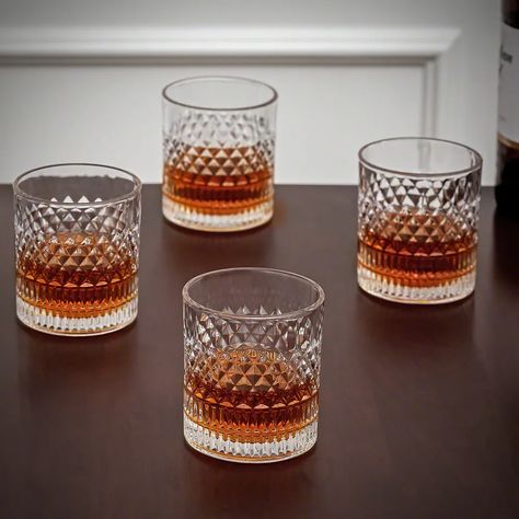 Truman Crystal Whiskey Glasses, Set of 4 - On Sale - Bed Bath & Beyond - 35864736 Crystal Mood Board, Vintage Whiskey Glasses, Classy Drinks, Alcohol Glasses, Crystal Whiskey Glasses, Bourbon Glasses, Crystal Rocks, Home Wet Bar, Glass Wear