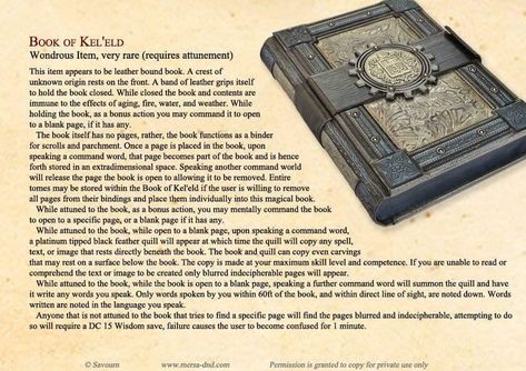 Book of Ke'eld Dnd Magic, D D Items, Dungeons And Dragons Classes, Dnd 5e Homebrew, Dnd Dragons, Magical Book, Dnd Monsters, Leather Bound Books, D D Maps