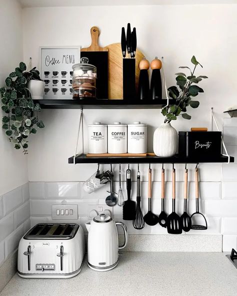 24 Open Kitchen Shelf Decor Ideas (Plus Styling Tips) 7 24 Open Kitchen Shelf Decor Ideas (Plus Styling Tips) Kitchen Shelf Decor, Small Apartment Kitchen, White Kitchen Decor, Minimalist Kitchen Design, Kitchen Decor Apartment, Future Apartment Decor, Small Kitchen Decor, Kitchen Shelf, Apartment Decor Inspiration