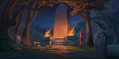 ArtStation - The Celtic shrine, Mofei Wang Fantasy Plains, Celtic Fantasy Art, Shrine Art, Shrines Art, Environment Painting, Digital Sculpture, Scenery Background, Environment Art, Building Art