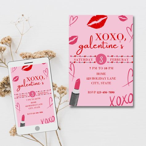 XOXO, Galentine's - to celebrate the amazing women in our lives! Chic and trendy design that perfectly captures the essence of your Galentine's Day extravaganza. High-quality, digital download for instant access - no need to wait, start planning your celebration right away! Customizable details, ensuring your event information is flawlessly incorporated. HOW DOES IT WORK? Once you make a purchase from RendezvousWithRia Etsy shop and payment is processed you will receive a link to edit the templa Galentines Invitation, Valentinstag Party, Digital Phone, Valentine's Day Party, Change Background, Valentines Day Party, Day Party, Invitation Paper, Amazing Women