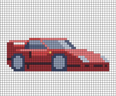 A pixel art template of the Ferrari F-40 car from its side - still showing the bonnet (trunk for Americans). Bmw Pixel Art, Car Pixel Art, Small Pixel Art Ideas, Pixel Car, Carros Lamborghini, F1 Art, Easy Perler Beads Ideas, Easy Pixel Art, Cars Characters