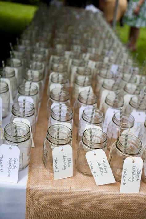 Super easy wedding favor idea that is also a seating chart!!! Wedding Seating Cards, Diy Bbq, Boda Diy, Picnic Wedding, Mason Jar Wedding, Seating Cards, Nontraditional Wedding, Maryland Wedding, Dc Weddings