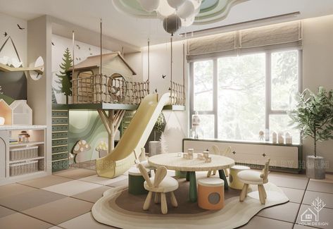 Giant Playroom Ideas, Luxury Indoor Playground, High Ceiling Playroom, Two Story Playroom, Play Room Kid Design, Playing Room Design, Home Playground Ideas, Luxury Playroom, Childrens Play Room