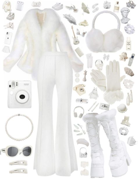 Cute White Winter Outfits, Winter Rh Outfits, Rich Winter Outfits, Winter Wonderland Outfit Ideas, Winter Princess Outfit, White Winter Outfits, White Outfit Aesthetic, Winter Wonderland Outfit, Winter White Outfit