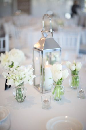 White Tulip Wedding, Wedding Ideas For Spring, Silver Lanterns, Winter Wedding Centerpieces, Tulip Wedding, White Lanterns, Wedding Dresses 2020, Spring Weddings, Grace Loves Lace