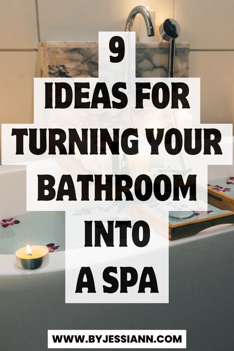 9 Tips For Turning Your Bathroom into An Oasis - Bathroom Spa Decor Ideas How To Decorate A Tub Surround, Make Your Bathroom Feel Like A Spa, Spa Decor For Bathroom, Remove Jacuzzi Tub Master Bath, Spa Bathtub Decor Ideas, Small Bathroom Spa Decor Ideas, Vibe Bathroom Aesthetic, Corner Tub Decor, Natural Spa Bathroom