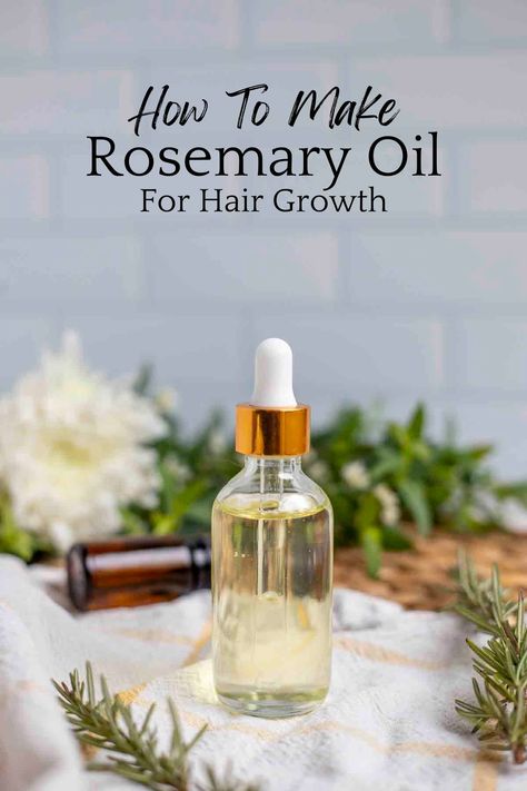 Learn how to make rosemary oil for hair to promote thick healthy hair and scalp. This recipe may help encourage hair growth and possibly help reduce hair loss. Rosemary And Argan Oil Hair, Rosemary Oil For Hair Growth Recipe, Rosemary Coconut Oil Diy, Homemade Scalp Oil, How To Make Rosemary Essential Oil, Rosemary Castor Oil Hair Growth Recipe, Rosemary And Coconut Oil For Hair Growth, Hair Growth Essential Oil Recipe, Scalp Oil Recipe