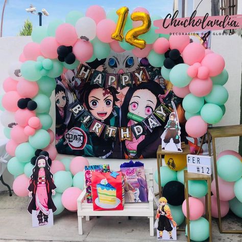 Demon Slayer Decorations, Anime Sweet 16 Birthday Parties, Nezuko Theme Party, Demon Slayer Birthday Party Ideas, Manga Birthday Party, Demon Slayer Birthday Party Decorations, Demon Slayer Party Decorations, Nezuko Birthday Party Decorations, Nezuko Party Ideas