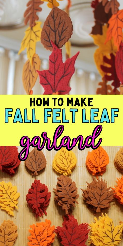 Fall Felt Crafts Diy Projects, Felt Leaf Garland Diy, Fall Leaf Garland Diy, Pumpkin Garland Diy, Fall Felt Garland, Felt Garland Diy, Fall Garland Diy, Felt Leaf Garland, Make Garland