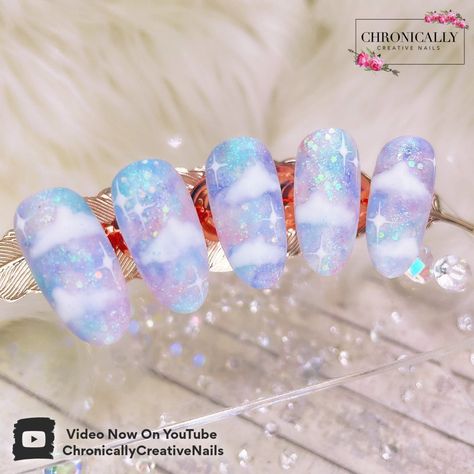 Rainbow Sky Nails, Sky Nails Acrylic, Dreamy Cloud Nails, Pastel Kawaii Nails, Pastel Cloud Nails, Pastel Galaxy Nails, Pastel Nail, Sky Nails Design, Cloud Nail Art