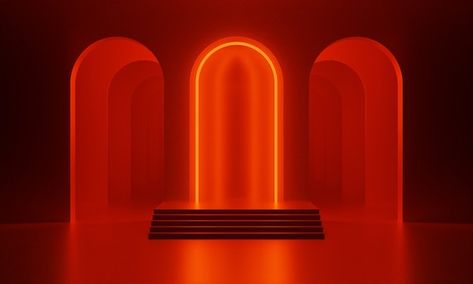 3d mock up podium in a dark red empty ro... | Premium Photo #Freepik #photo #product-show #stage #product-stage #3d-stage Background For Product, Red Lighting, Arch Light, Stage Background, Product Presentation, Neon Red, Wedding Set Up, Empty Room, Stage Lighting