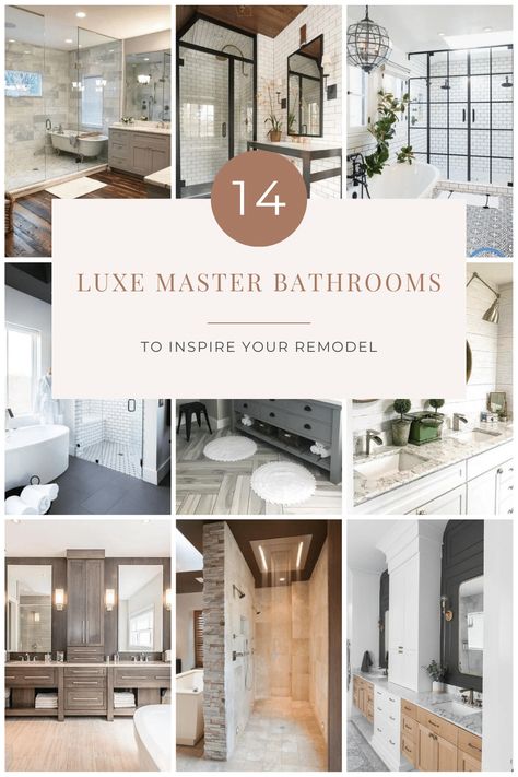 Your master bathroom is a place you want functional and warm. These luxury master bathroom ideas will inspire a remodel of your own! Best Master Bath Remodels, Master Bath Ideas Transitional, Master Bath Shower Only Bathroom Layout, Spa Bathroom Ideas Master Bath Modern, How To Decorate Master Bath, Master Bathrooms Timeless, Master Bath Inspiration 2024, Master Bathrooms Luxury Modern Farmhouse, Transitional Primary Bathroom Ideas