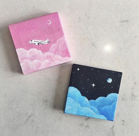 Canvas Painting 6x6, Painting Present Ideas, Ideas For Mini Canvases, Painting Ideas For Mini Canvases, Cute Cartoon Paintings Easy, Matching Painting Ideas, Painting Ideas For Best Friends, Mini Tela, Little Paintings