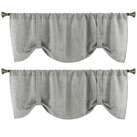 PRICES MAY VARY. PACKAGE & SIZE: 2 pieces Home Queen solid tier window valance for the kitchen window, narrow window etc. Size 54 inch width x 18 inch length. The curtain valance rod pocket measures 3 inches fits most straight rods (Diameter less than 1.5'') in the market, convenient for installation and disassemble, easy for both young and old MATERIAL: Engineered from faux Linen, high-quality polyester there's no necessary for you to worry about the air in the room when you close the window sl Modern Valance Ideas, Bathroom Valance, Modern Valances, Bedroom Valances, Window Valence, Narrow Window, Tie Up Valance, Tie Up Curtains, Window Toppers