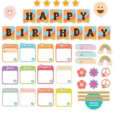 PRICES MAY VARY. GROOVE UP BIRTHDAYS - This birthday board classroom decor hanging includes 81 pcs bulletin board birthday cutouts, borders & other design elements, allowing customization. Mix & match this birthday classroom chart & birthday classroom decor. INTERACTIVE WALL DECOR - Turn your classroom wall into an interactive and vibrant space with thishappy birthday bulletin board set and birthday display for classroom encouraging kids to keep track and write the name of the birthday celebrant Birthday Boards Classroom Preschool, Birthday Chart Classroom, Preschool Birthday, Birthday Board Classroom, Class Birthdays, Classroom Charts, Birthday Bulletin, Birthday Bulletin Boards, Birthday Display