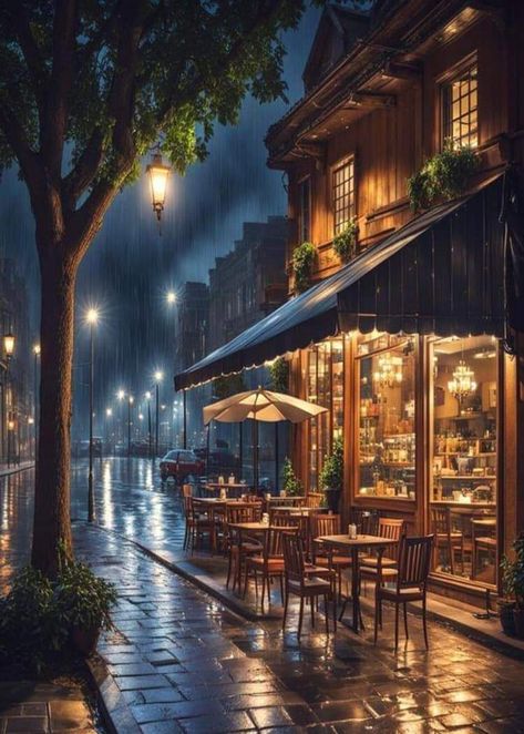 Rainy Coffee Shop, Coffee Shop At Night, Restaurant With View, Rainy Cafe, Environmental Reference, Venice Italy Painting, Rain And Coffee, Love Rainy Days, Rain Love