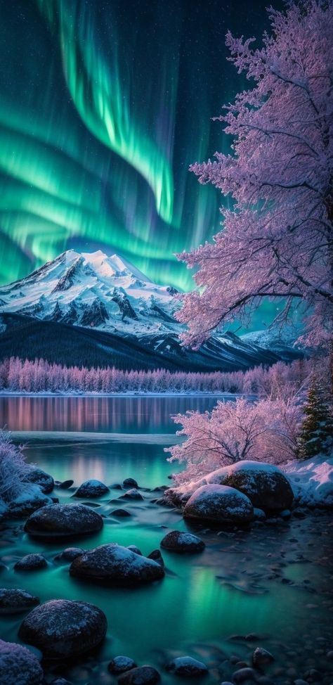 Northern Lights Wallpaper, Reflection Landscape, Northern Lights Photography, Mountain Aesthetic, Northern Lights Norway, Ocean At Night, Night Sky Painting, Aurora Borealis Northern Lights, Night Scenery