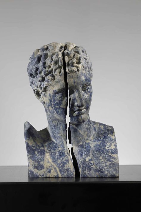 Massimiliano Pelletti, Broken Blue, 2017. Bolivian sodalite, 56 x 41 x 35 cm. New York Aesthetic Winter, Japanese Kintsugi, Statue Head, Body Sculpture, Classic Sculpture, Aesthetic Winter, Ancient Sculpture, New York Aesthetic, Stone Statues