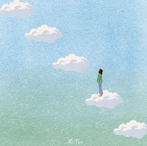 Heaven Illustration Art, Clouds Illustration Art, Sky Surrealism, Podcast Illustration, Heaven Illustration, Positive Artwork, Soothing Art, Clouds Illustration, Sky Illustration