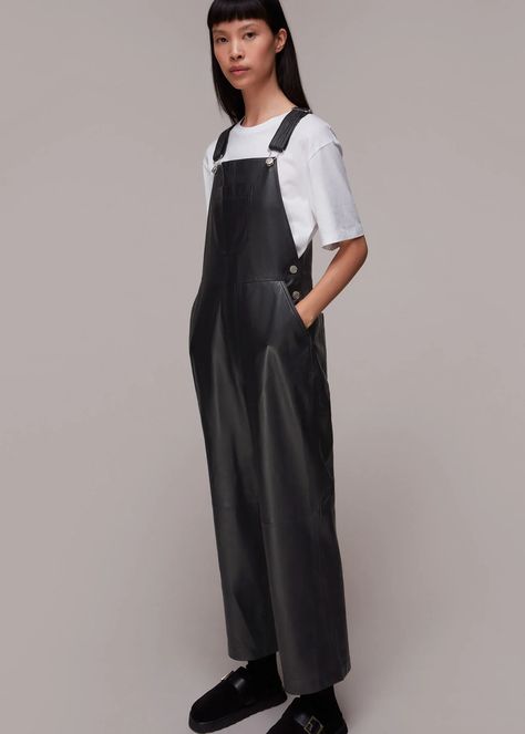 Leather Dungarees, Leather Shirt Dress, Leather Shirt, Dungarees, Off Duty, Dress Backs, Fitness Fashion, Overalls, Straight Leg