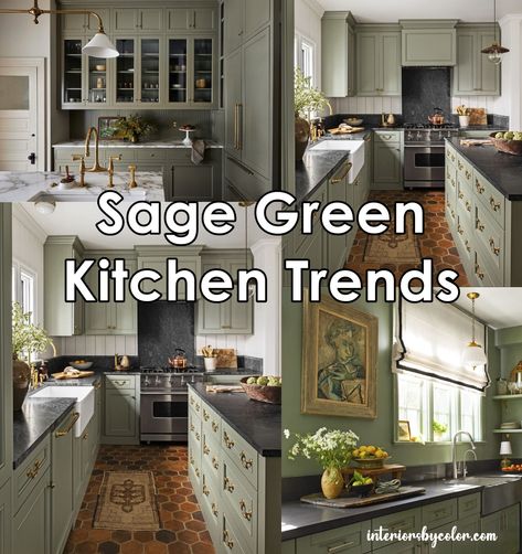 Sage Green Kitchen Trends Designers Love Sage Green Paints, Sage Green Kitchen Walls, Kitchen Trends 2023, Green Kitchen Backsplash, Paint Colors 2024, Green Kitchen Walls, Green Kitchen Island, Sage Kitchen, Paint Color Trends