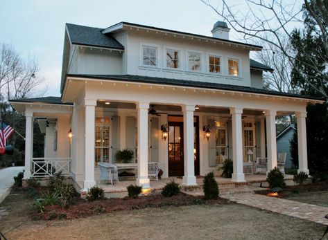 Modern Farmhouse Cottage, School Street, Southern Style House Plans, House Paint Color Combination, Southern Cottage, Board And Batten Siding, Cottage Style Homes, Porch Design, Custom Home Designs