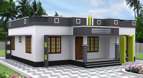 1050 Sq Ft 3BHK Modern Single Floor House And Free Plan - Engineering Discoveries 800 Sq Ft House, Flat House Design, Flat Roof House Designs, Single Floor House Design, Small Modern House Plans, Flat Roof House, Kerala House, House Facades, House Roof Design