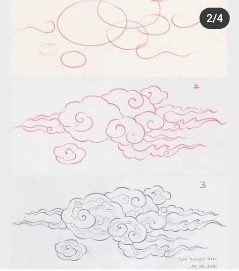 Japanese Clouds Drawing, How To Draw Japanese Clouds, Clouds Japanese Art, Japanese Cloud Design, Asian Clouds Drawing, Japanese Clouds Illustration, Chinese Clouds Art, Japanese Clouds Design, Asian Cloud Tattoo