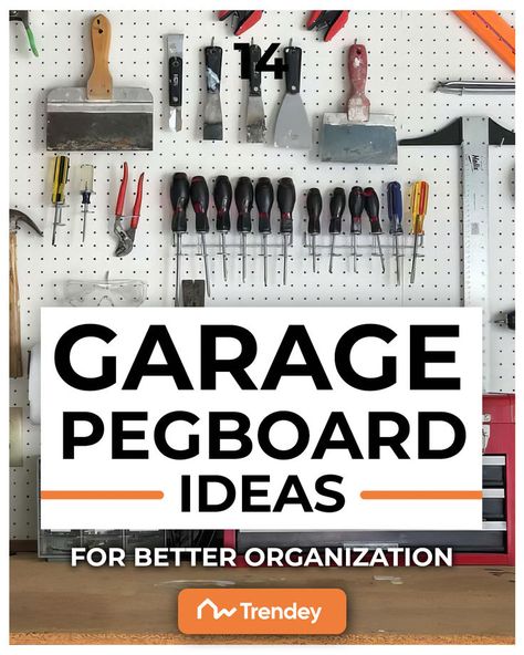 Garage Pegboard Ideas Workshop Pegboard Organization, Pegboard Ideas Garage, Organize Tools In Garage, Garage Pegboard Ideas, Garage Pegboard Organization, Garage Organizing Ideas, Hang Pegboard, Garage Pegboard, Tool Wall Storage