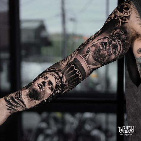 AMAZING FULL SLEEVE GREEK REALISM THEMED TATTOO BY RESTU DONE USING @eztattooing @radiantcolorsink @balmtattooindo 💥DM US FOR YOUR FREE CONSULTATION TODAY💥 ▪️WORLDWIDE FAMOUS ARTISTS ▪️PRIVATE LUXURY LOCATION ▪️PACKAGES AVAILABLE ON REQUEST ▪️INTERNATIONAL AWARD WINNING ▪️CUSTOM DESIGNS ▪️VEGAN INK ▪️INTERNATIONAL HYGIENE STANDARDS ▪️SPONSORED BY THE BEST NAMED BRANDS WORLDWIDE FB/INSTA - @luxuryinkbali @luxuryinkcanggu @luxuryinkjakarta 📲 W/A +6281237096409 www.luxuryinkcanggu.com Free Consultation, Famous Artists, Full Sleeve, Award Winning, Custom Design, Tattoos, Quick Saves