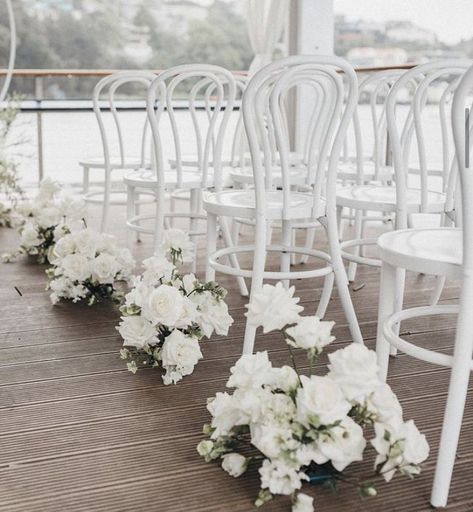 All White Ceremony, Arbour Florals, Aisle Arrangements, Bridal Bouquet Bridesmaid, Ceremony Florals, Instagram Roses, Bouquet Bridesmaid, Aisle Flowers, White Wedding Theme