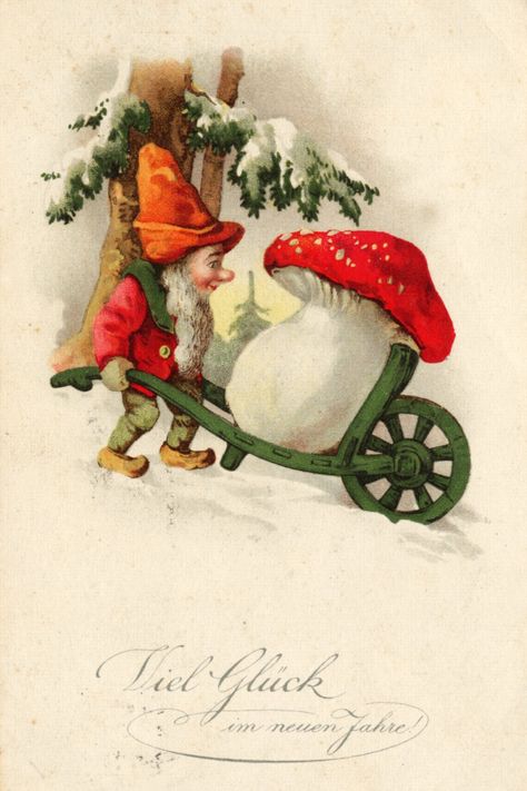 Gnomes! Vintage Fairy Postcards, Drawing Girls, 동화 삽화, Postal Vintage, Fairies Elves, Old Fashioned Christmas, Mushroom Art, Noel Christmas, Christmas Postcard