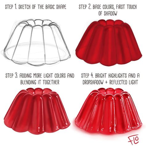 Art with Flo on Instagram: “Painting red jello in Procreate in 4 steps. The fully narrated 45 min tutorial video is available at Patreon. APP: Procreate BRUSHES: Basic…” Art With Flo, Reference Photos For Artists, Digital Painting Techniques, Texture Drawing, Procreate Tutorial, Coloring Tips, Digital Art Beginner, Logo Design Free, Digital Painting Tutorials