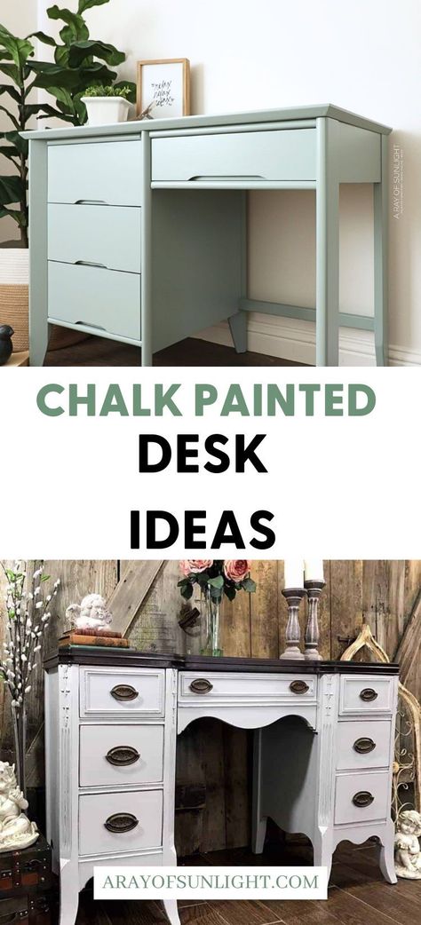 Thinking about giving your old desk a fresh look with some personality and color? These chalk painted desk ideas are here to save the day! Chalk paint is super easy to use and crazy versatile—perfect for giving any piece of furniture a whole new vibe. In this guide, we’re sharing some fun chalk paint furniture ideas and tips to help you get the best results. Let’s dive in! Painted Desk Ideas, Chalk Paint Desk, Chalk Paint Furniture Ideas, Paint Furniture Ideas, Painted Desk, Old Desks, Painted Furniture Ideas, Desk Ideas, Chalk Paint Furniture